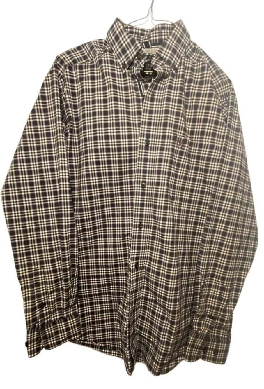 Ariat Pro Series Mens M Western Plaid Button Up Shirt Long Sleeve Brown Gray